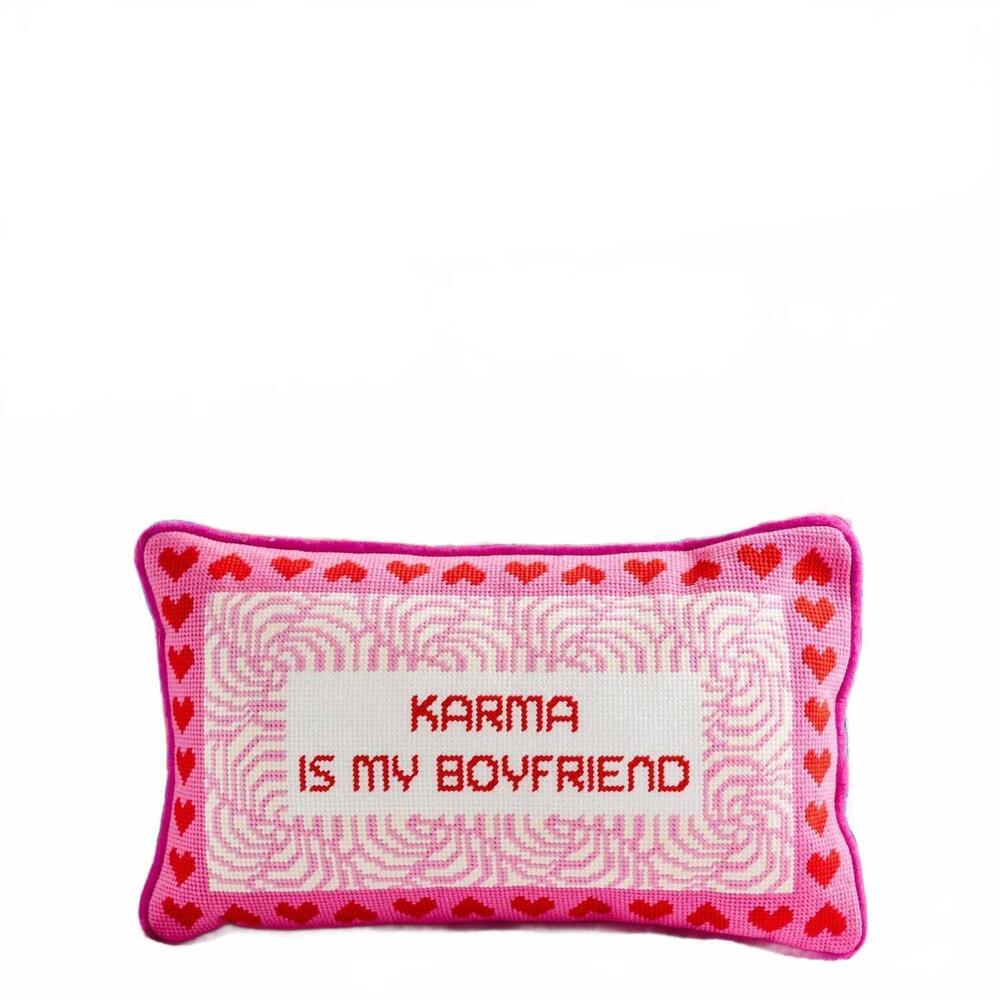 NEW FURBISH STUDIO karma needlepoint pillow in pink